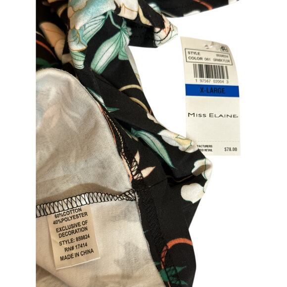 Miss Elaine Women Floral Short-Sleeve Retro Housecoat Snap Robe Sz XL Black NWT - Picture 9 of 9